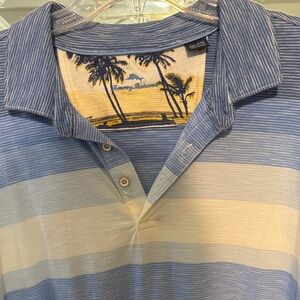 Tommy Bahama Blue and Cream Striped Polo Shirt